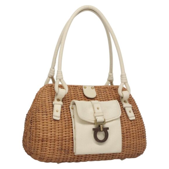 Salvatore Ferragamo Gancini Basket Bag Rattan Leather Brown gold